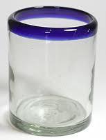  / Juego de 6 vasos chicos con borde azul cobalto
